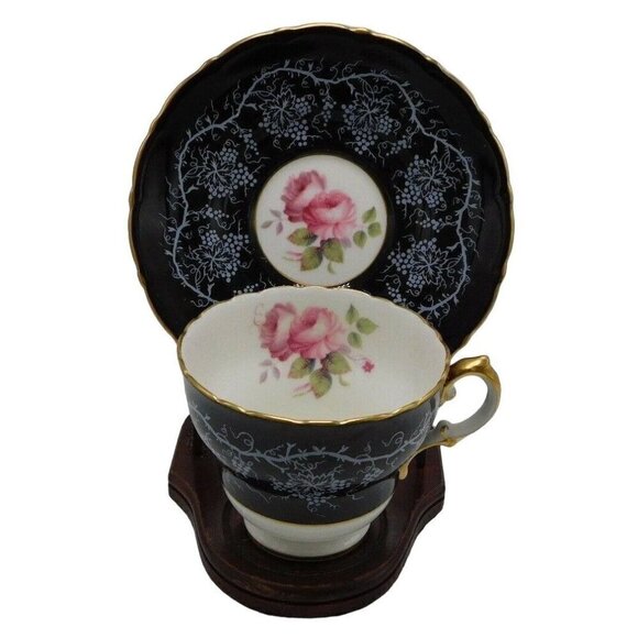 ROYAL CAULDEN FLORAL & BLACK TEA CUP & SAUCER - Picture 1 of 3